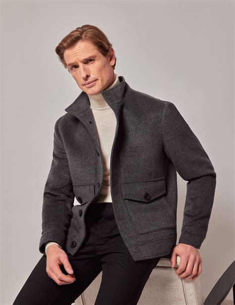 Men's Grey Wool Harrington Jacket| Hawes and Curtis