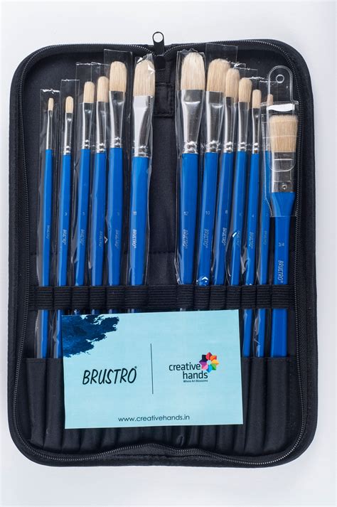 Brustro Artists White Bristle Hair Brushes - Pack of 13 with Elegant ...