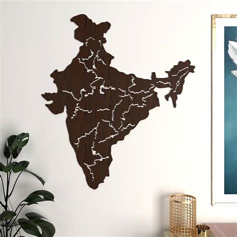 India Map Backlit Wooden Wall Decor with LED Night Light Walnut Finish ...