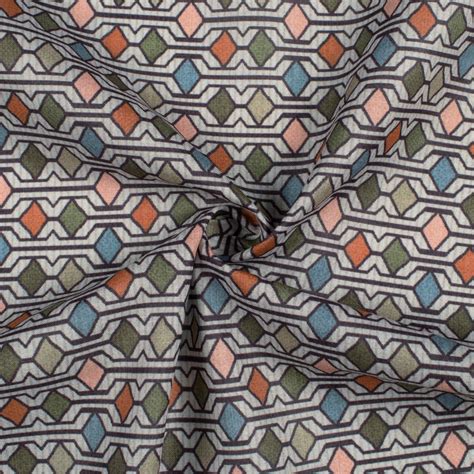 Sage Green And Peach Geometric Pattern Digital Print Poly Cambric Fabr ...