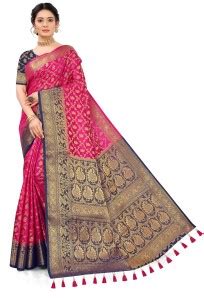 Buy COSBILA FASHION Woven Banarasi Cotton Silk Blue, Pink Sarees Online ...