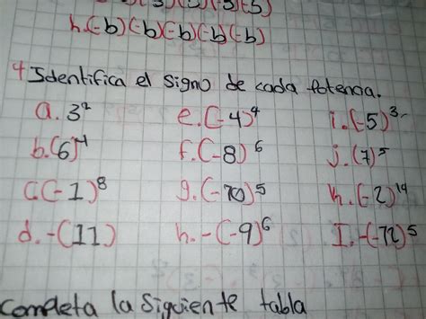 Identifica el signo de cada potencia A.3 elevado a la - Brainly.lat
