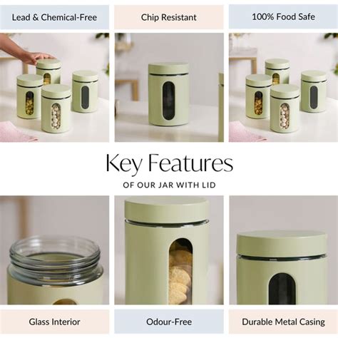 Set Of 4 Metal Canister With Glass Window Jar 1200ml Online - Premium ...
