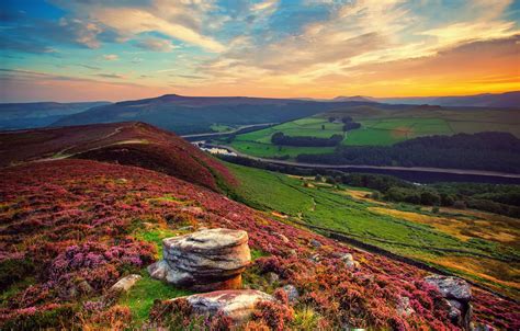 Wallpaper the sky, clouds, river, field, England, valley, September for ...
