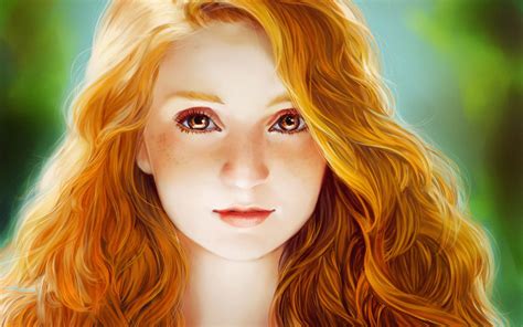 Download wallpaper eyes, look, face, hair, girl, red, section painting ...