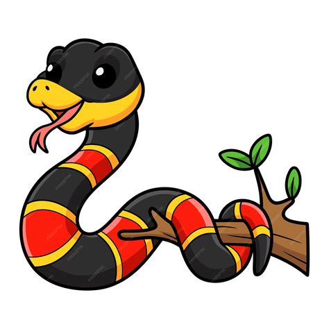 Cute dibujos animados de serpiente de coral feliz en la rama de un árbol | Vector Premium
