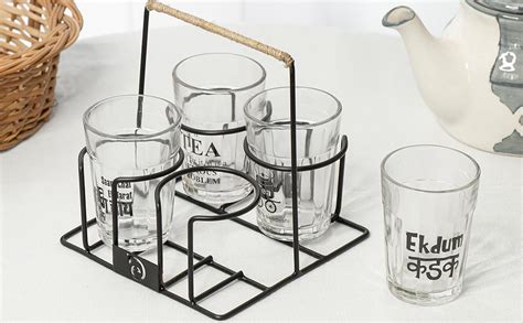 ARTEFACT BAZAAR Printed Glass Tea Glasses Set of 4 100 Ml Tea Cup Set ...