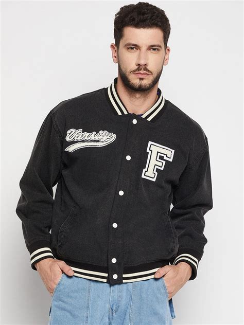 Grey Denim Varsity Jacket | Fugazee – FUGAZEE