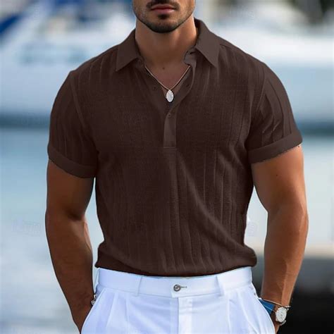 Men's Polo Golf Shirt Casual Holiday Ribbed Polo Collar Short Sleeve ...