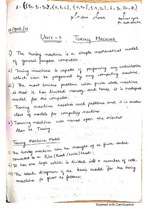 Unit V Turing Machine - (19. q, q2), (a, b, cif, of a, to 9, S, 90, Zo ...