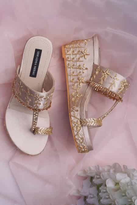 Buy Gold Sequin Kendra Floral Embroidered Wedges by Shradha Hedau ...