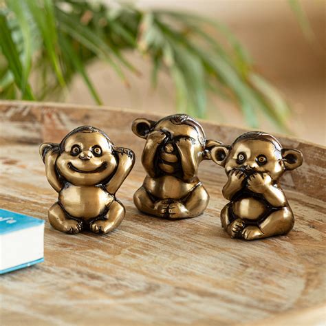 '3 Wise Monkeys' Handcarved Decorative Brass Showpiece Figurines (Set ...