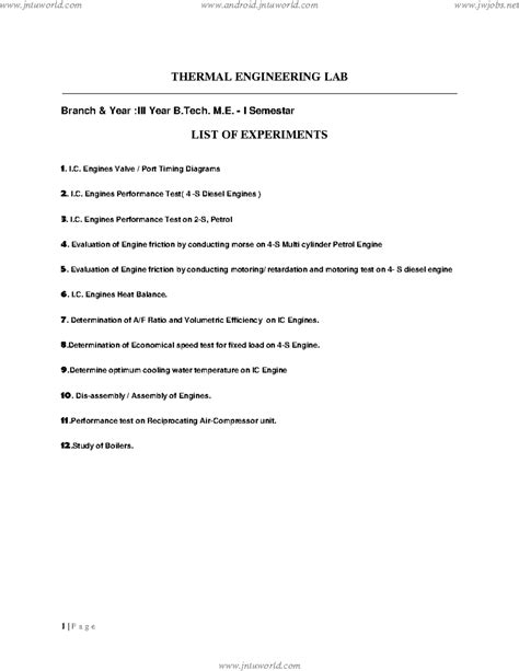 Thermal enginerring lab - 1 | P a g e THERMAL ENGINEERING LAB Branch ...