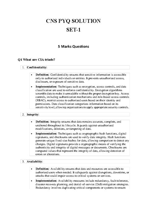 CNS Final Exam - PYQ Solutions on CIA Triads and Cryptography - Studocu