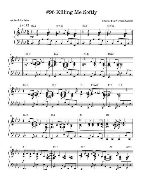 Killing Me Softly With His Song (arr. John Fries) by Fugees Sheet Music for Piano Solo at Sheet ...