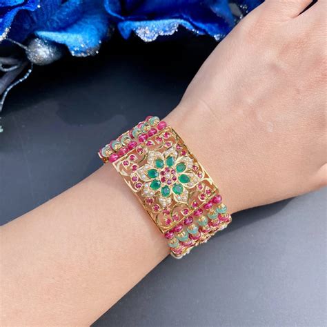 Traditional Rajasthani Bracelet (dasti) in Silver with Gold Plating