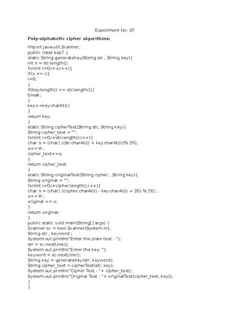 Experiment No 7 is - information security - Experiment No: 07 Poly ...