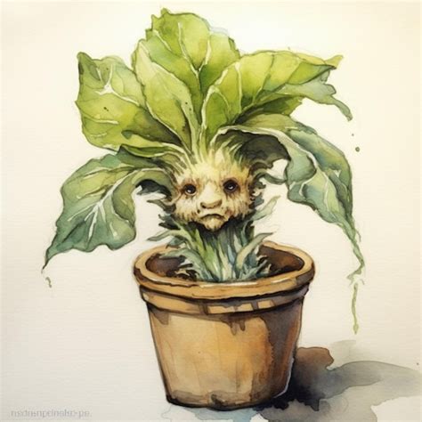 Un dibujo de una planta con una cara en una maceta. | Foto Premium