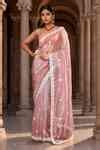 Buy Pink Organza Sequins Embroidered Border Saree With Unstitched ...