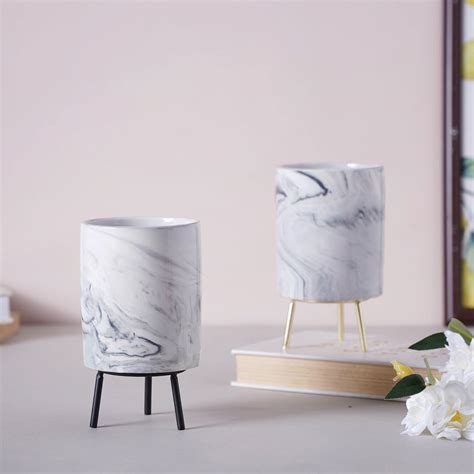 Marble Ceramic Indoor Planter- Large