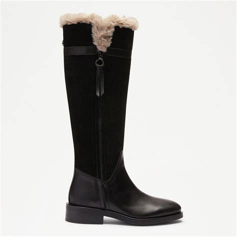 Russell & Bromley Women's Black Slope Shearling Lined Flat Tall Boots ...