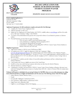 Fillable Online slcc 2012-2013 application for school of business ...