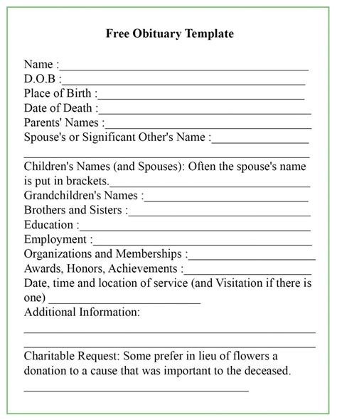 Free Printable Obituary Templates