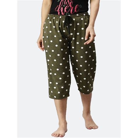 Buy Kryptic Green Polka Dots Capris for Women Online