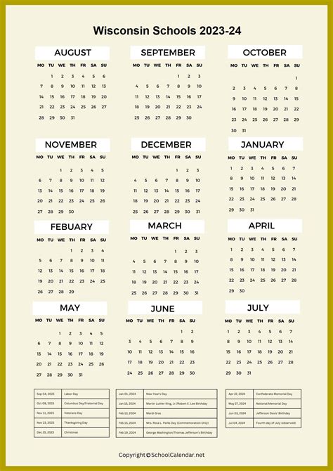 Wisconsin School Calendar 2023-2024 [County School District]