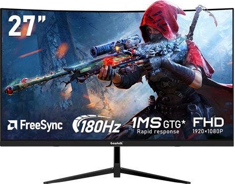 Gawfolk 27 Inch Curved(3000R) PC Gaming Monitors 180hz, FHD 1080p 1ms ...