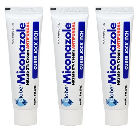Globe Miconazole Nitrate 2% Antifungal Cream - 3 Pack, 1 oz Tube - Cure ...