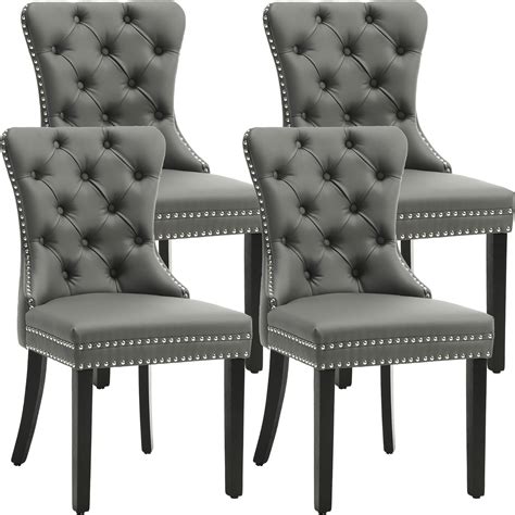 KCC Faux Leather Dining Chairs Set of 4, Upholstered High-end Tufted ...