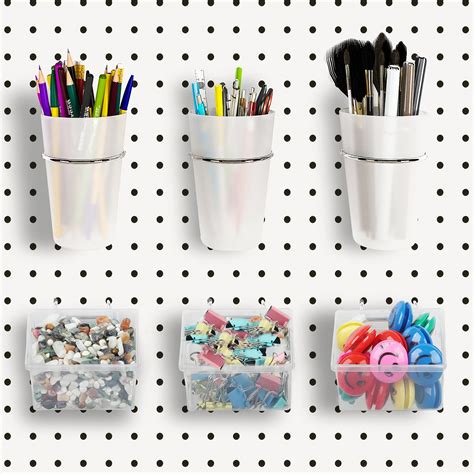 Buy Kuhome 6 Sets Pegboard Bins and Cups with Pegboard Hooks, Pegboard ...