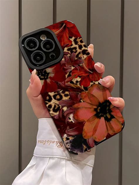 1pc Leopard Print Floral Pattern Soft Silicone Shockproof Phone Case ...