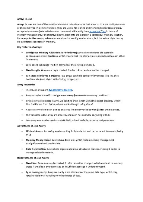 Arrays in Java: Key Features, Advantages, and Disadvantages - Studocu