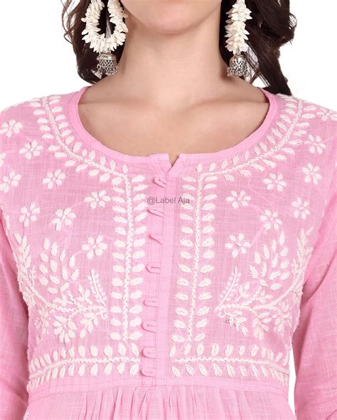 Misa Cotton chikankari long kurti with pockets – Label Aja Chikankari