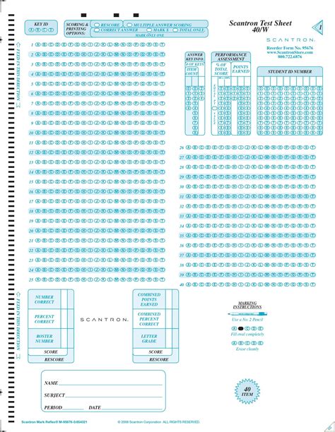 95677 Test Sheet 100/W (500/PKG) - Scantron