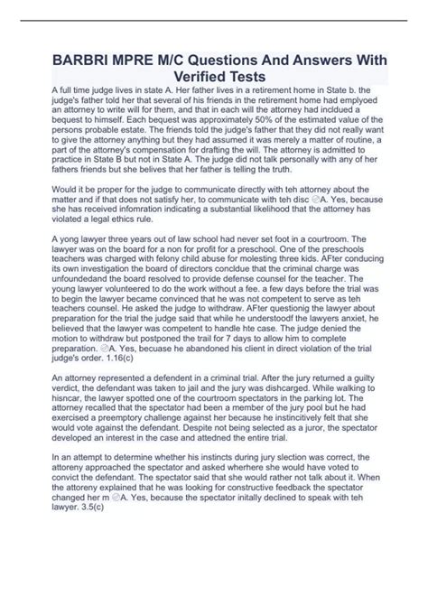 BARBRI MPRE M/C Questions And Answers With Verified Tests - BARBRI MPRE ...