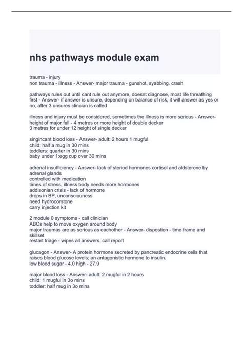 nhs pathways module exam with correct answers 2024 - Nhs pathways ...