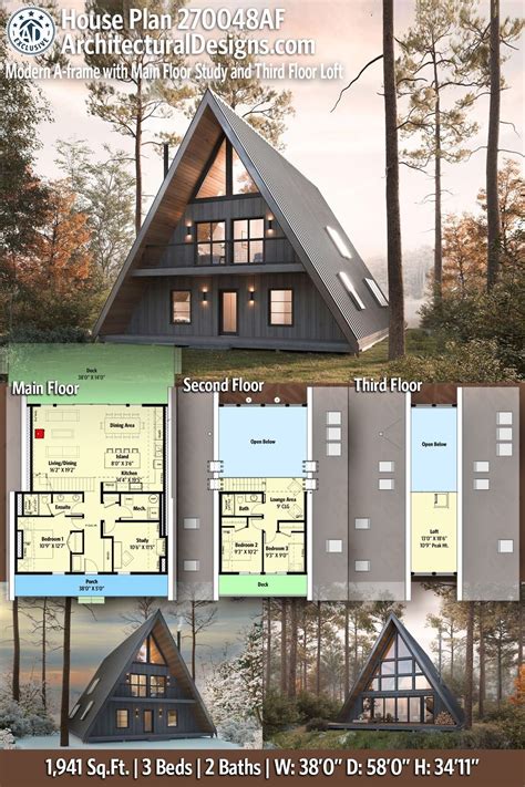 Plan 270048AF: Modern A-Frame with Main Floor Study and Third Floor ...