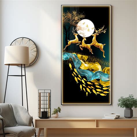 Buy Jumping Golden Deers Luxury Crystal Wall Art Online @ Best Price in ...