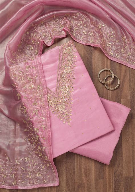 Buy Peach Stonework Tissue Unstitched Salwar Suit - Koskii