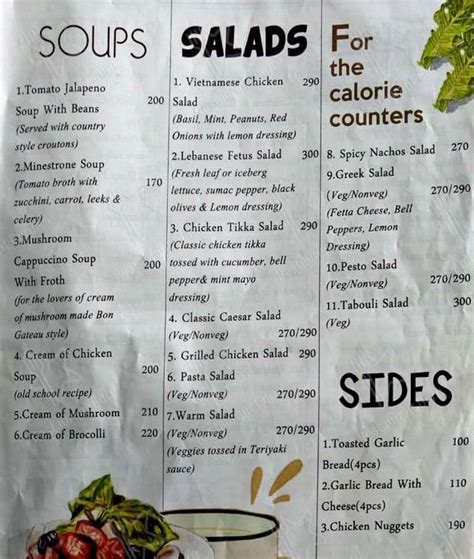 Menu at Bon Gateau, Amritsar