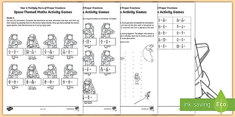 Year 6 Multiply Pairs of Proper Fractions Space Themed Activity Games