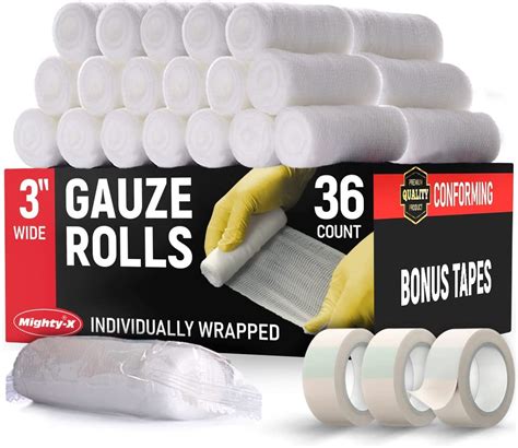 Mighty-X Medical Elastic Gauze Rolls, 3” x 4.1 yd, Wound Wrapping ...