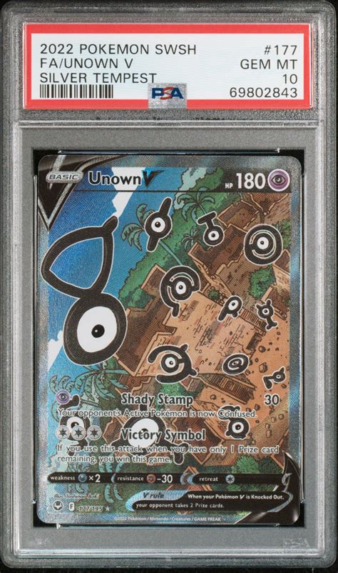 2022 Pokemon Sword & Shield Silver Tempest 177 Full Art/unown V PSA 10 ...