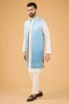 Buy Blue Georgette Sequins, Embroidery Floral Long Nehru Jacket For Men ...