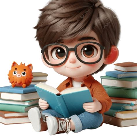 Cartoon Of Boy Reading Book 3d Character White Background, Cartoon Of ...