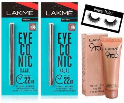 powerpoint Eyelahses With Lakme Eyeconic Kajal pack of 2 With 9to5 ...