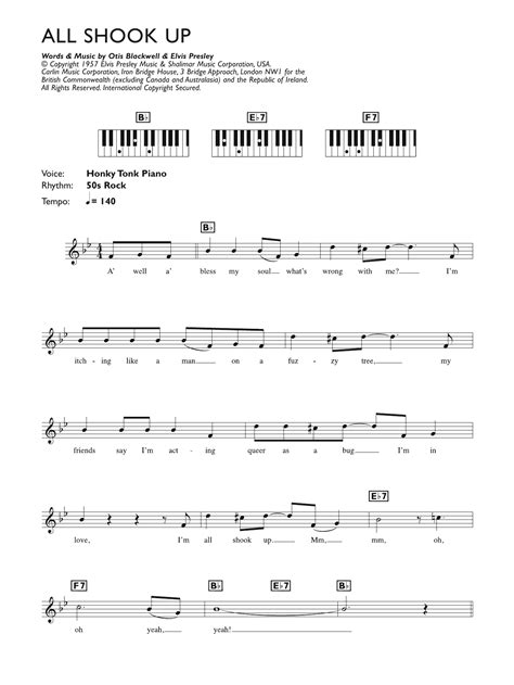 All Shook Up by Elvis Presley Sheet Music for Piano Chords/Lyrics at ...
